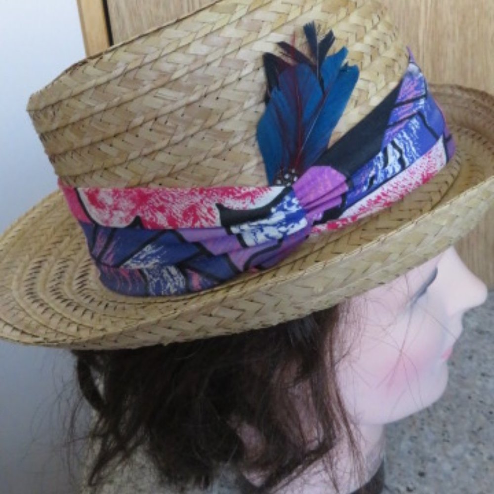 Vintage Head Hugger California STRAW Summer HAT Small (K232)